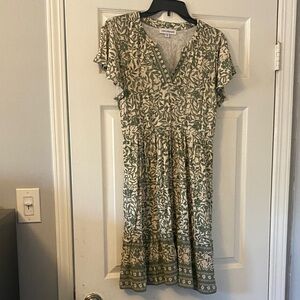 Lucky brand Olive and Beige Patterned Midi Dress